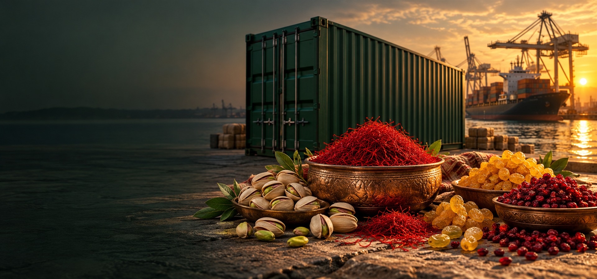 Iranian premium products prepared for export at an international port